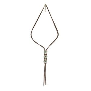 Myra Silver Mare Mini Concho Leather Fringe Bolo Necklace